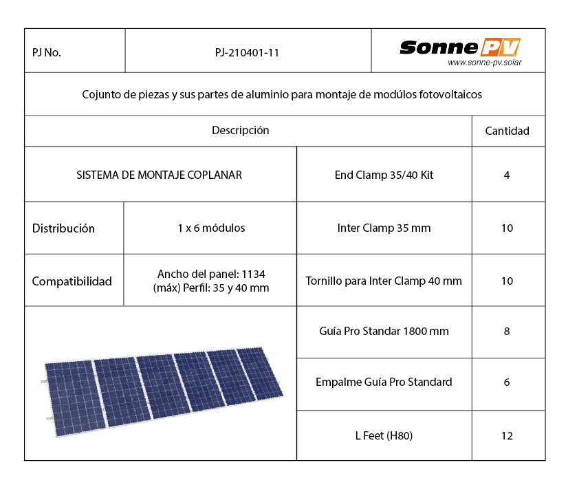 Kit estructura Coplanar 6 Vertical LFeet 